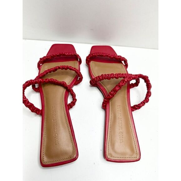 Who What Wear Sandals Womens Size 7 Red Faux Leather Square Toe Slip On Shoes - Picture 5 of 6